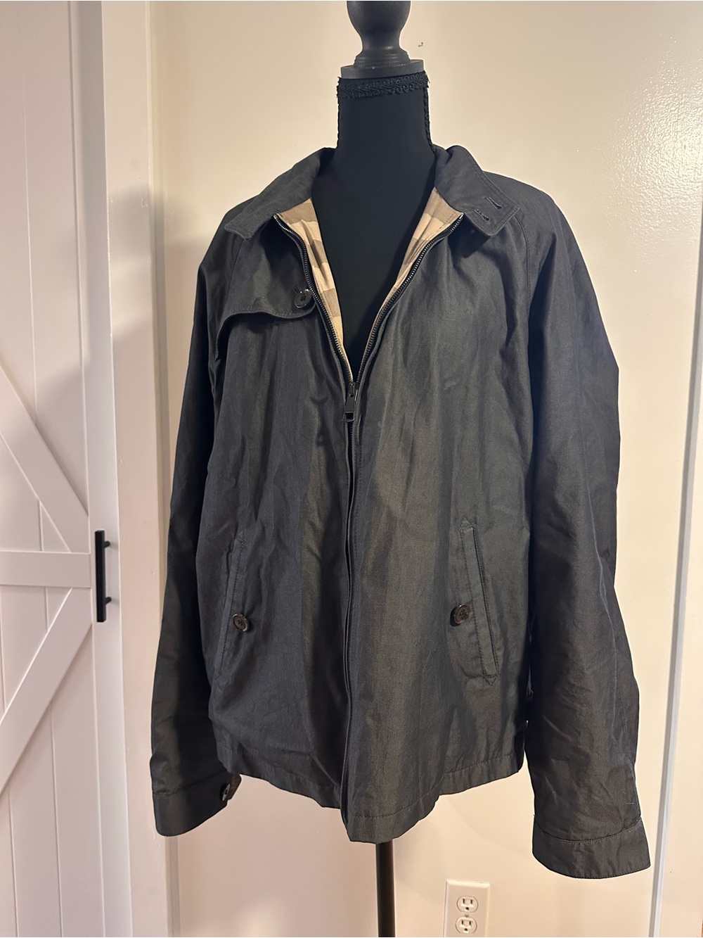 Burberry Men's Charcoal Light Jacket with Beige Lining
